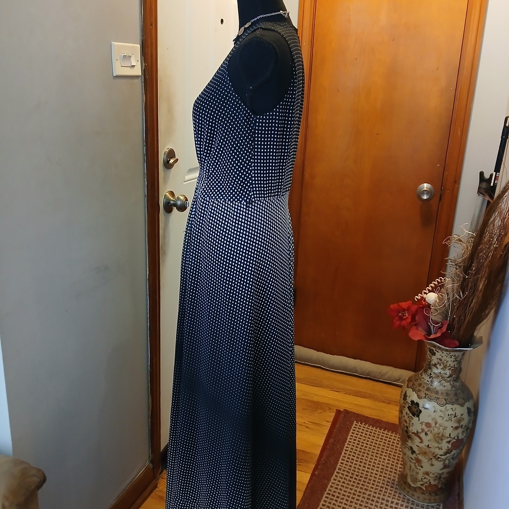 Anne Klein Black Sleeveless V-Neck Polka Dot Maxi Dress Women's Size 6 - Picture 5 of 8